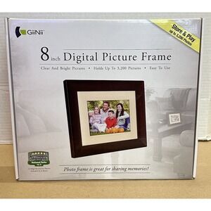 GiiNii 8" Digital LCD Picture Frame&Stand Brown Holds Up To 3200 Pics NEW in Box